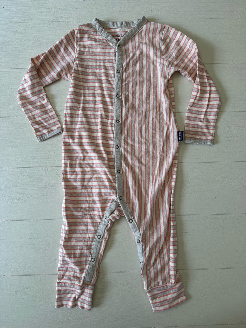 Patagonia Pink & White Striped Snap-Front Baby Romper